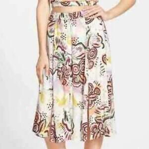 ASTR Floral Button Front Midi Skirt elastic Slits pink Y2K coquette cottagecore
